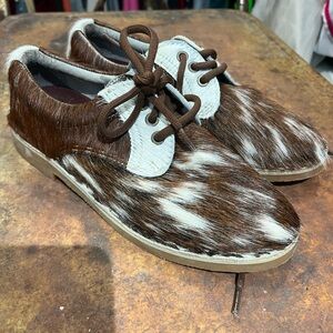 Brown and White Womens cowhide shoes